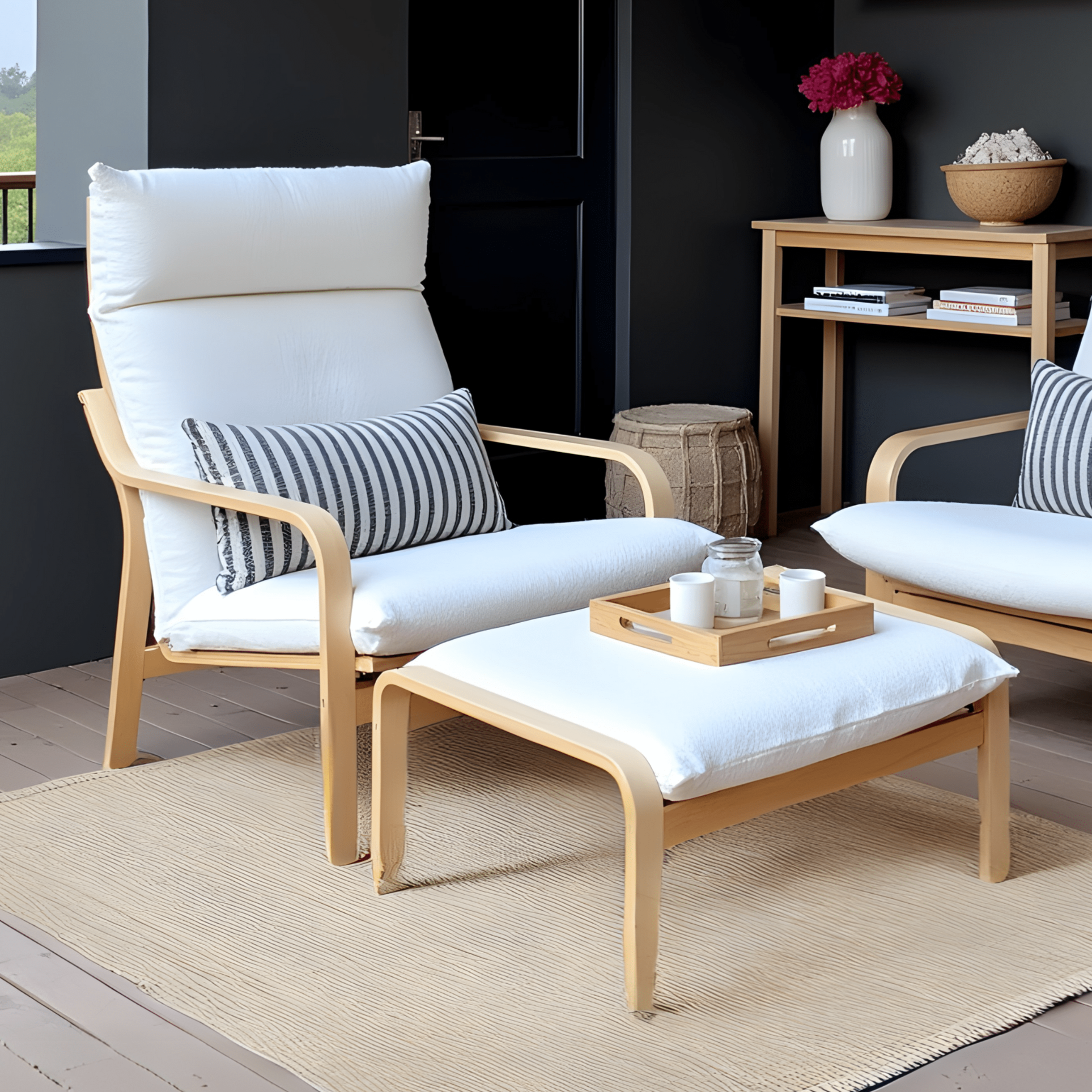 Rockin Cushions IKEA Adult Poang Boucle Sherpa Natural White Chair and Footstool Covers, Compatible with IKEA Poang